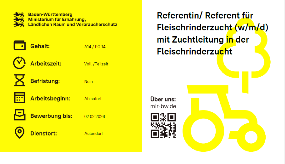Stellenausschreibung Refertin/Referent für Fleischrinderzucht